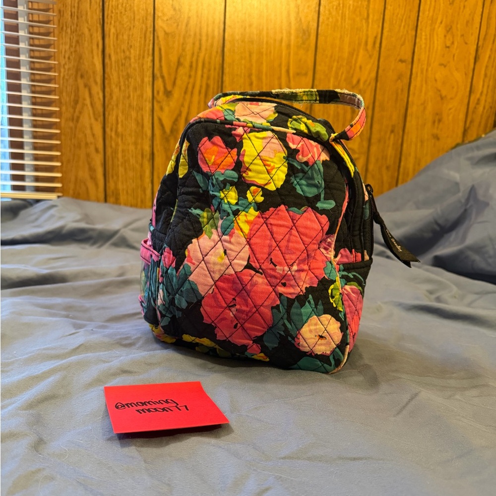 Vera Bradley Black Multi Quilted Floral Cosmetic Bag - Pink & Green